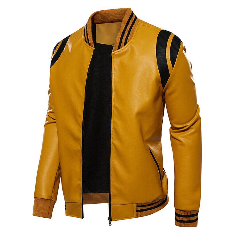 Mens Pu Leather Jacket Casual Biker Coats Winter Warm Outdoor Fleece Coat - Picture 13 of 14