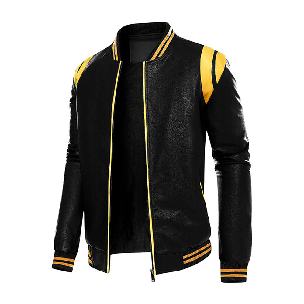 Mens Pu Leather Jacket Casual Biker Coats Winter Warm Outdoor Fleece Coat - Picture 14 of 14