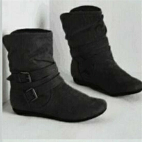 Women's Retro Keep Slouch Boots Warm Bandage New Buckle Strap Ankle Shoes - Picture 15 of 17