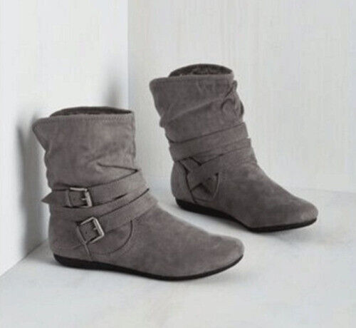 Women's Retro Keep Slouch Boots Warm Bandage New Buckle Strap Ankle Shoes - Picture 17 of 17