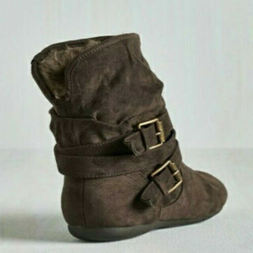 Women's Retro Keep Slouch Boots Warm Bandage New Buckle Strap Ankle Shoes - Picture 16 of 17