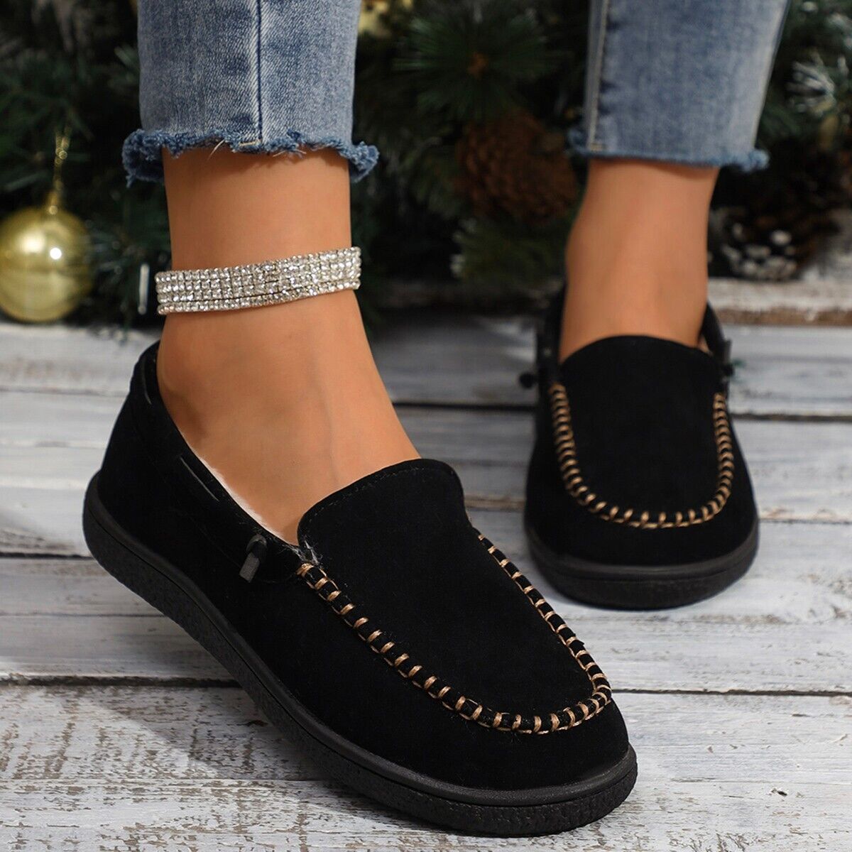 Womens Flat Fleece Lined Loafers Slip On Moccasins Pumps Work Office Snow Shoes - Picture 20 of 23