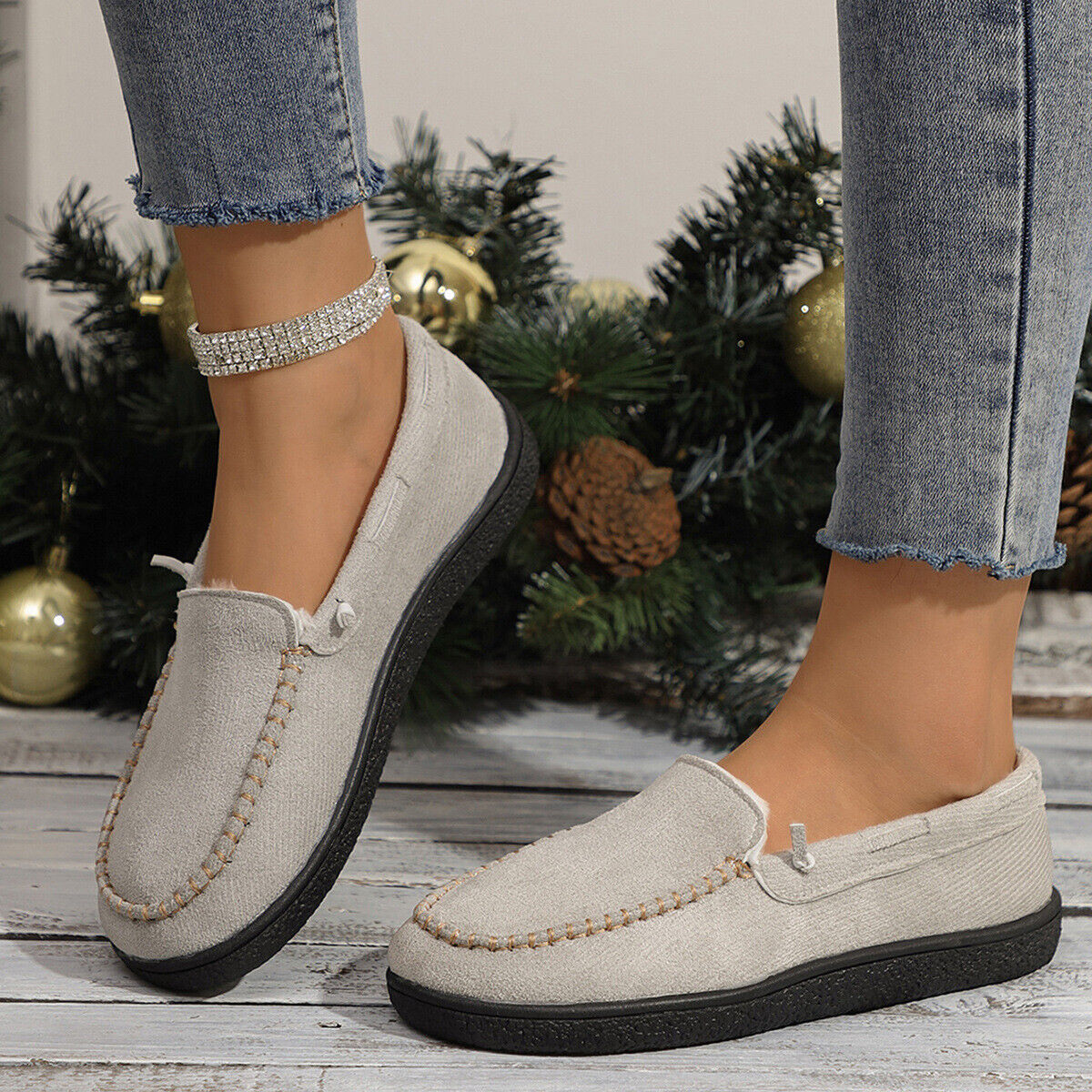 Womens Flat Fleece Lined Loafers Slip On Moccasins Pumps Work Office Snow Shoes - Picture 21 of 23