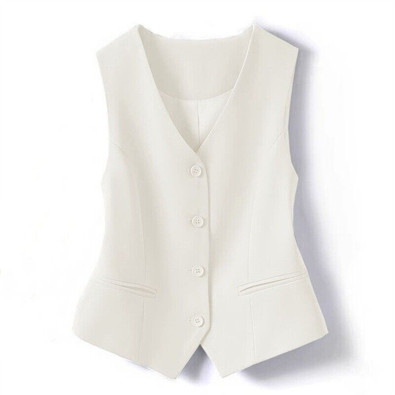Womens Single Breasted V Neck Sleeveless Blazer Vest Slim Suit Waistcoat Gilet - Picture 14 of 18