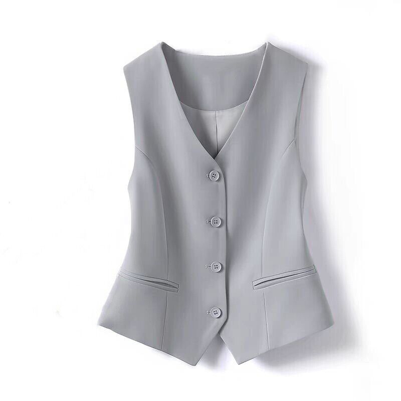 Womens Single Breasted V Neck Sleeveless Blazer Vest Slim Suit Waistcoat Gilet - Picture 16 of 18
