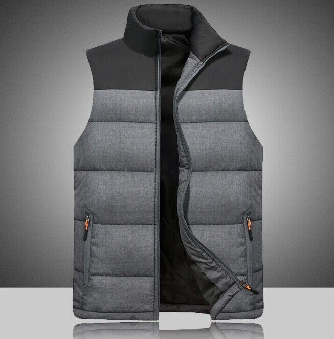 Winter Men Stand Collar Vest Sleeveless Cotton Padded Warm Pockets Waistcoat Top - Picture 17 of 18