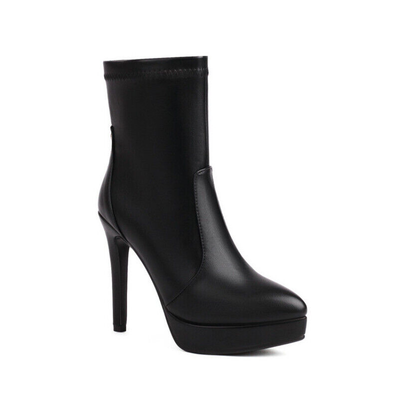 Mujeres Imitación Cuero Punta Punta Tacones Altos Cremallera Lateral Informales Sexy Botas EE. UU. 5-11.5 - Imagen 25 de 26