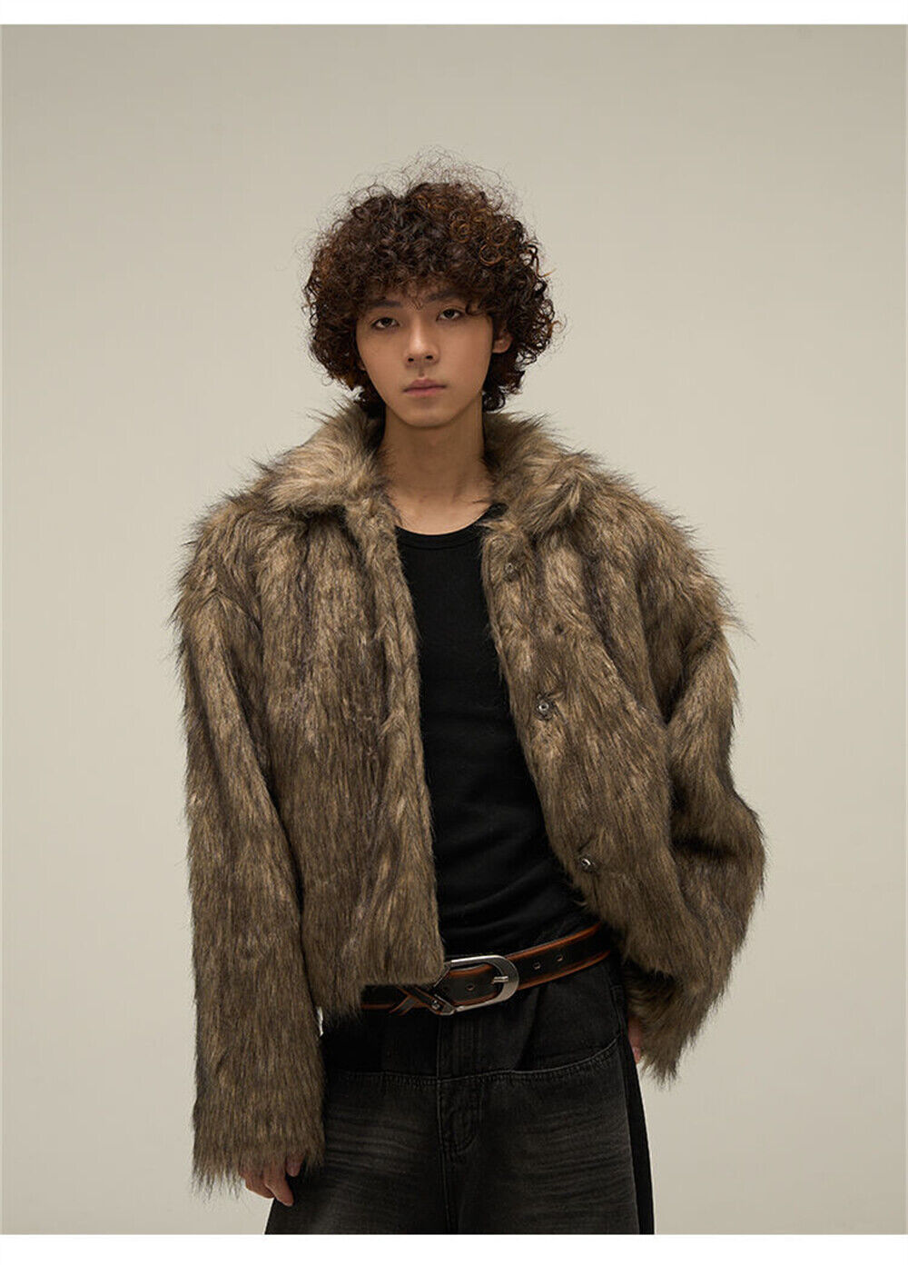 Men's Luxury Faux Fur Coat Jacket Winter Furry Warm Coats Overwear Outwear - Picture 11 of 13
