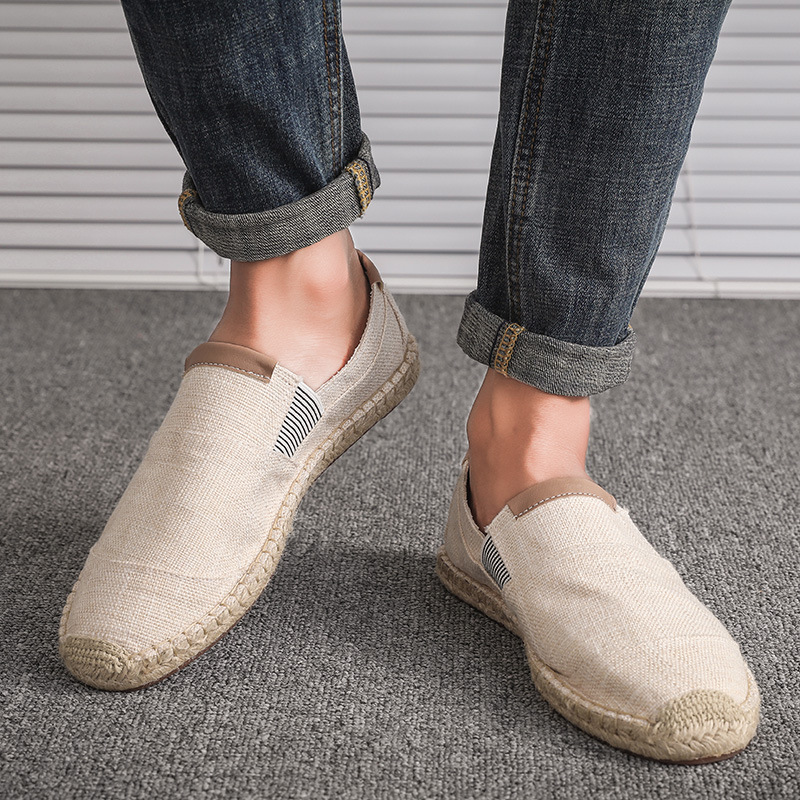 Mens Comfortable Flat Canvas Shoes Casual Slip On Patchwork Espadrille Size New