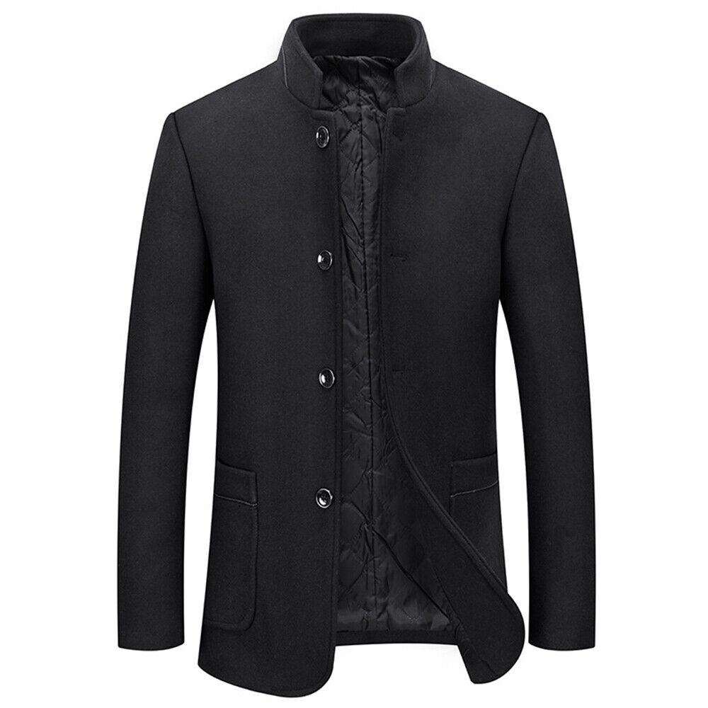 Gabardina de negocios francesa con cuello alto para hombre Abrigo de lana cálido de invierno - Imagen 12 de 15