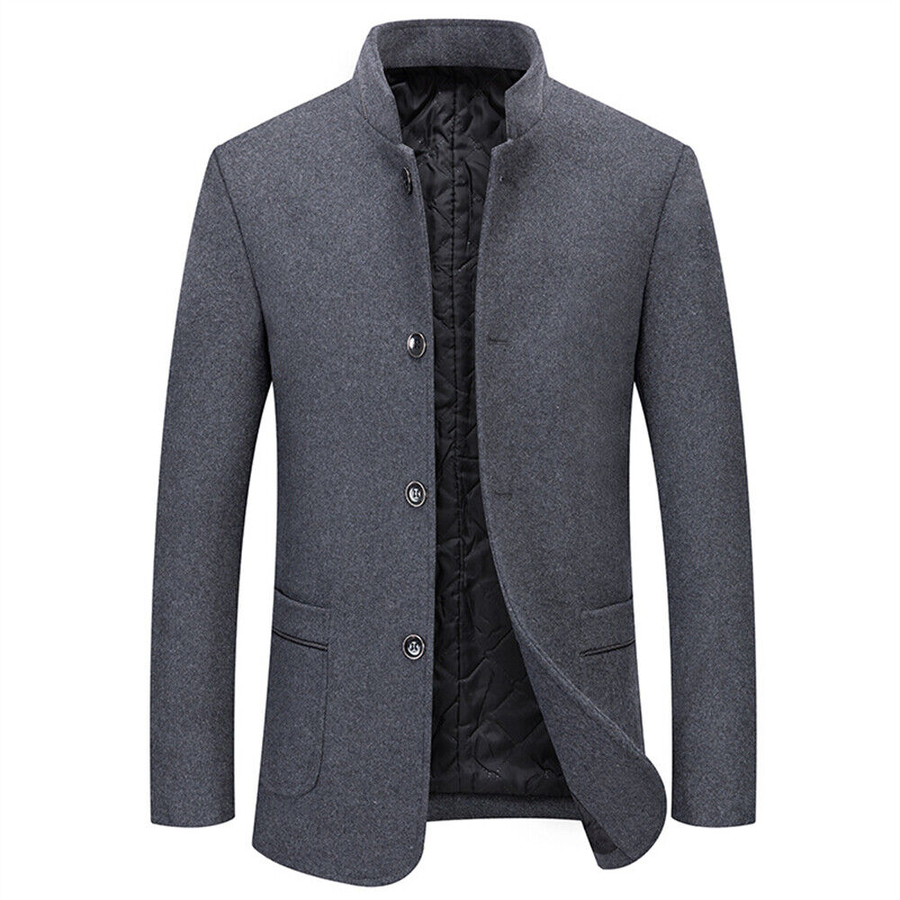 Gabardina de negocios francesa con cuello alto para hombre Abrigo de lana cálido de invierno - Imagen 14 de 15