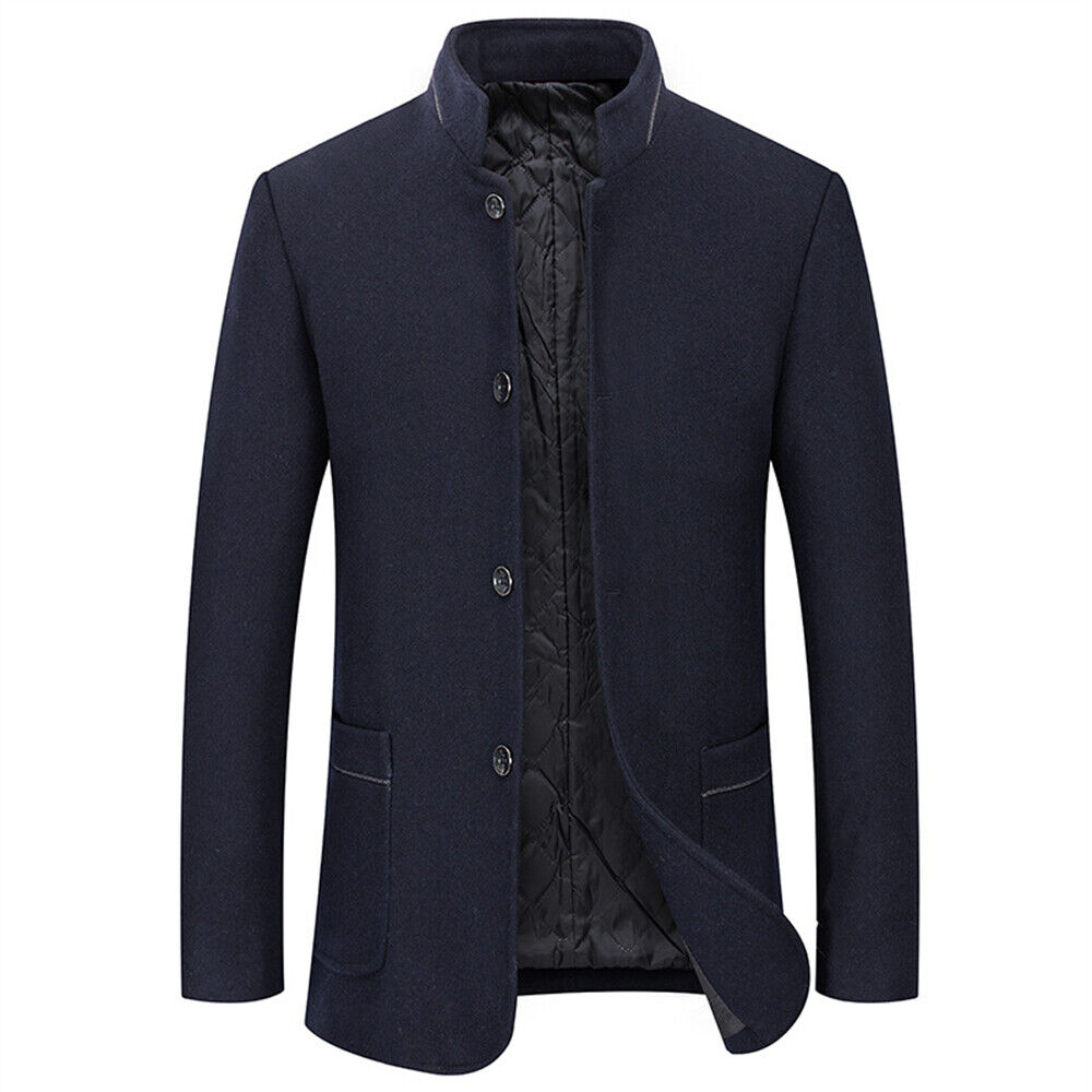 Gabardina de negocios francesa con cuello alto para hombre Abrigo de lana cálido de invierno - Imagen 15 de 15