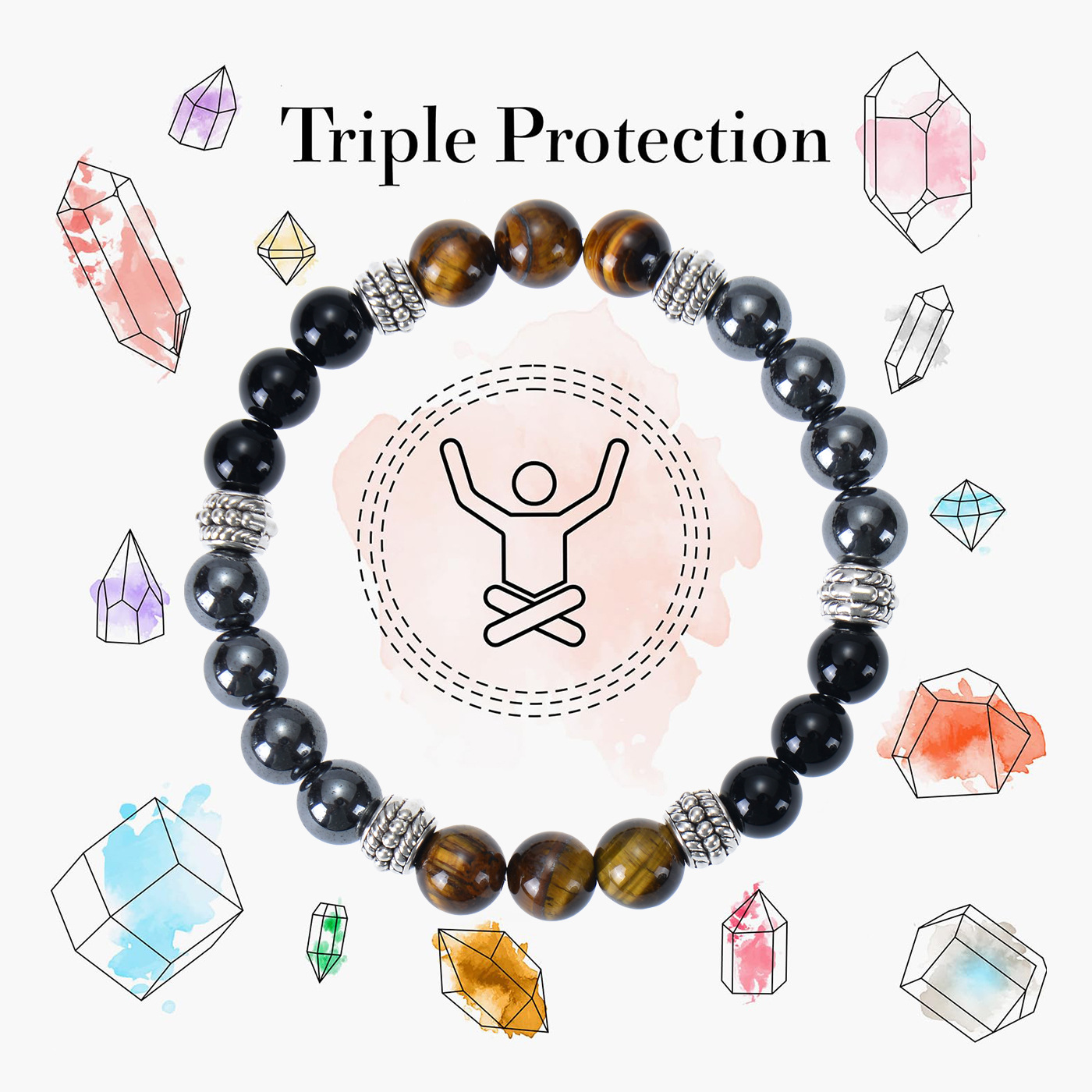 NEW Amethyst Tiger Eye Stone Bracelet 8mm Blue Pattern Stone Yoga Bracelet - Picture 41 of 47