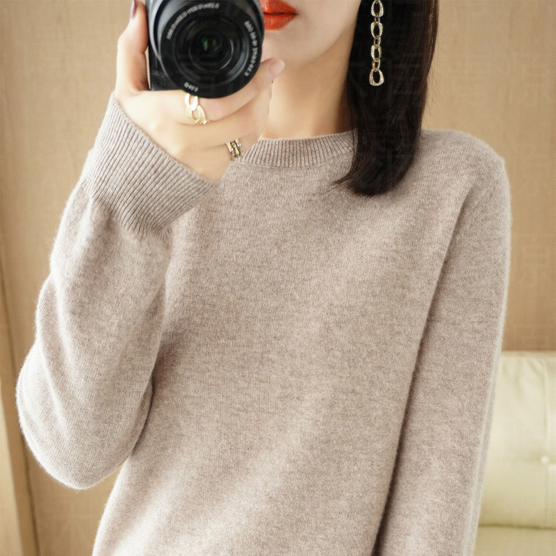 Women Wool Cashmere Sweater Knitted Pullover Crew Neck Sweater Solid Slim Tops