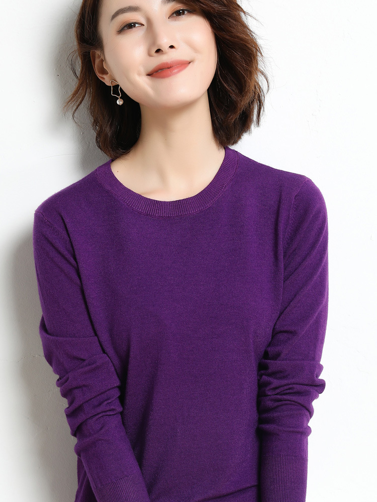 Women Wool Cashmere Sweater Knitted Pullover Crew Neck Sweater Solid Slim Tops