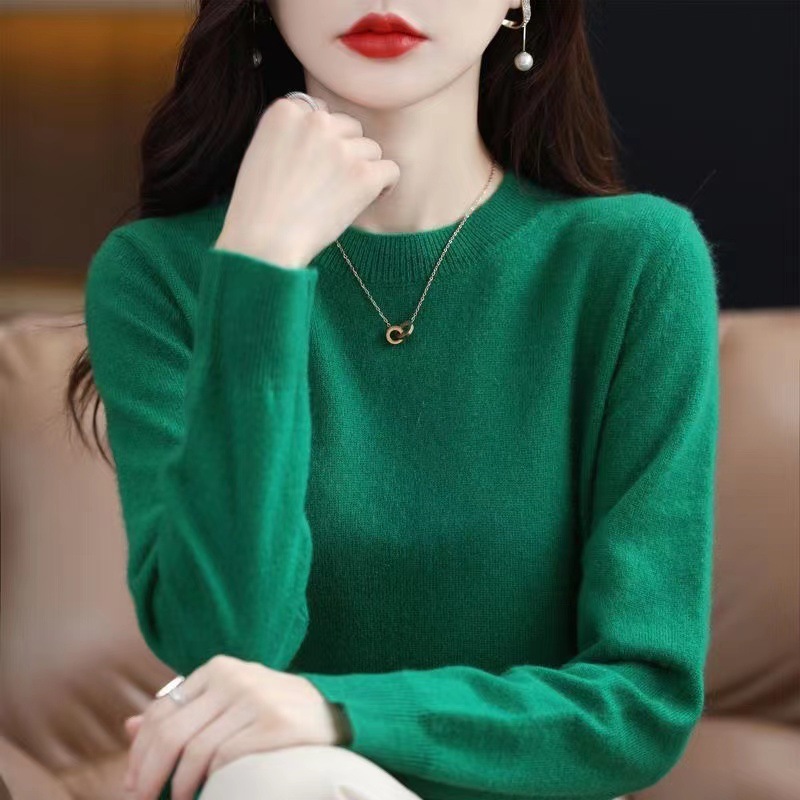 Women Wool Cashmere Sweater Knitted Pullover Crew Neck Sweater Solid Slim Tops