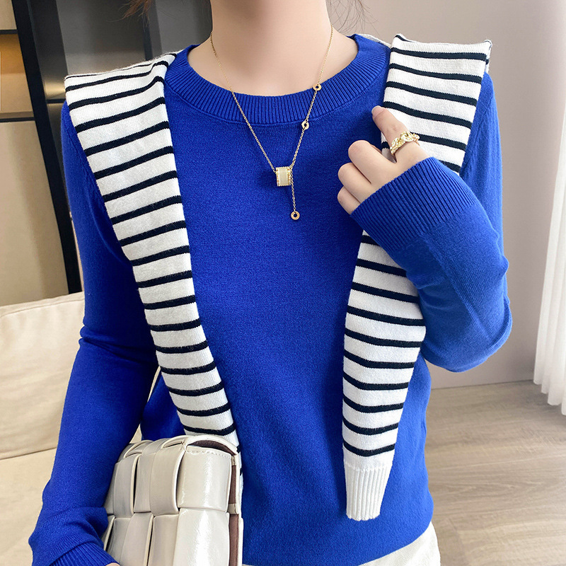 Women Wool Cashmere Sweater Knitted Pullover Crew Neck Sweater Solid Slim Tops