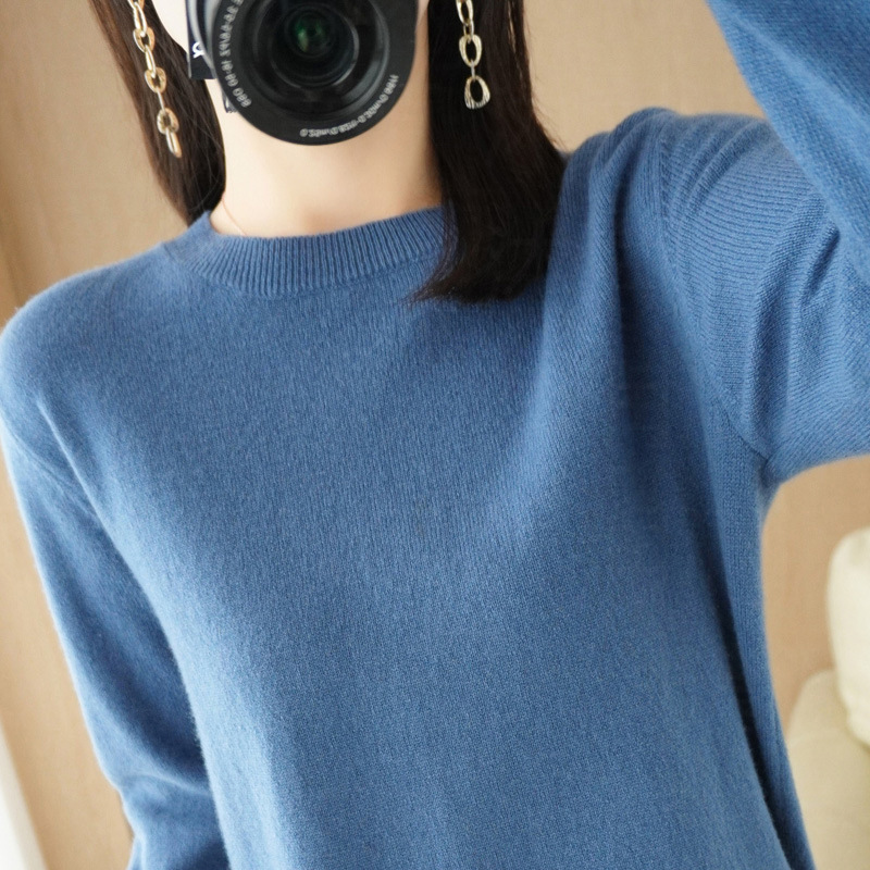 Women Wool Cashmere Sweater Knitted Pullover Crew Neck Sweater Solid Slim Tops