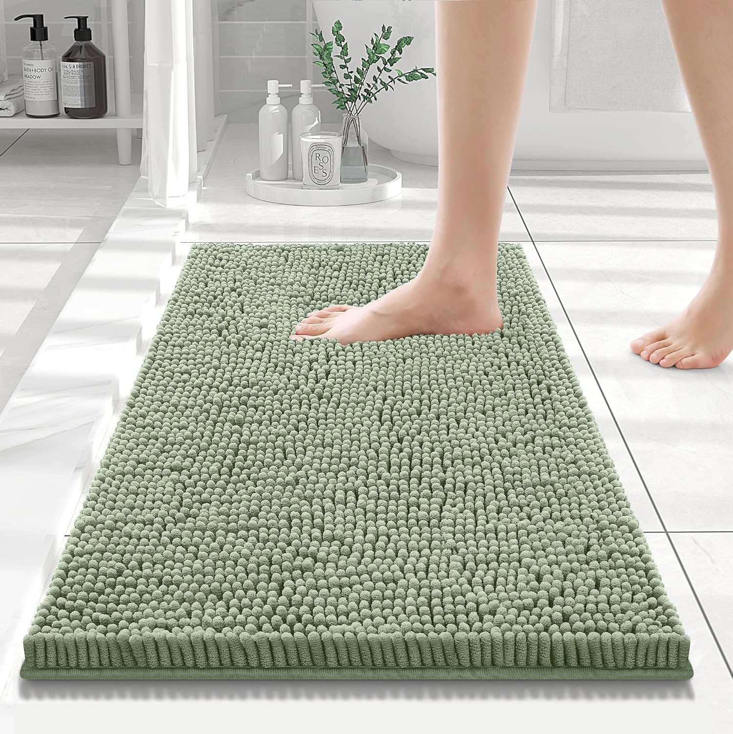 Luxury Chenille Bath Rug Extra Soft Shaggy Bathroom Mat Non-Slip Plush Carpet - Picture 37 of 38