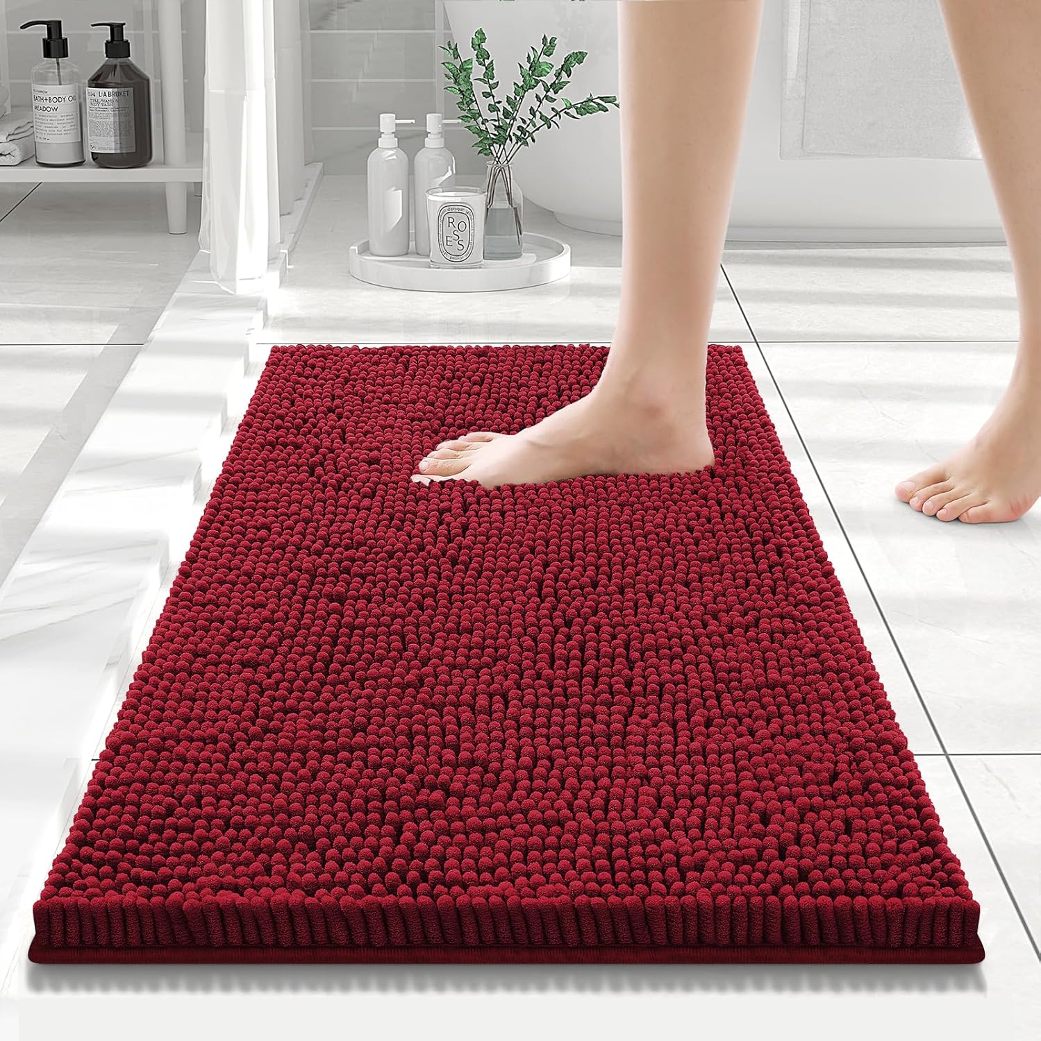 Luxury Chenille Bath Rug Extra Soft Shaggy Bathroom Mat Non-Slip Plush Carpet - Picture 38 of 38