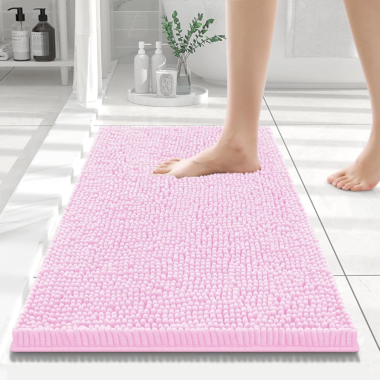 Luxury Chenille Bath Rug Extra Soft Shaggy Bathroom Mat Non-Slip Plush Carpet - Picture 28 of 38