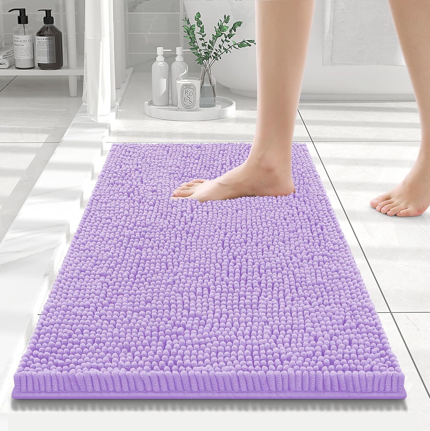 Luxury Chenille Bath Rug Extra Soft Shaggy Bathroom Mat Non-Slip Plush Carpet - Picture 26 of 38