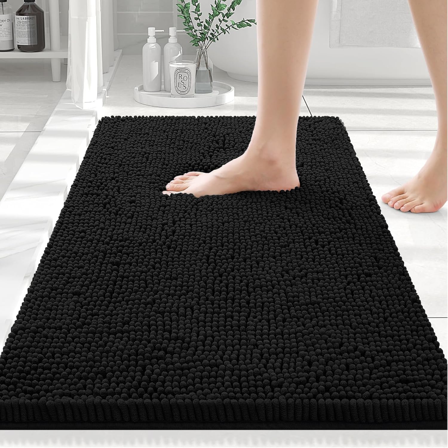 Luxury Chenille Bath Rug Extra Soft Shaggy Bathroom Mat Non-Slip Plush Carpet - Picture 29 of 38