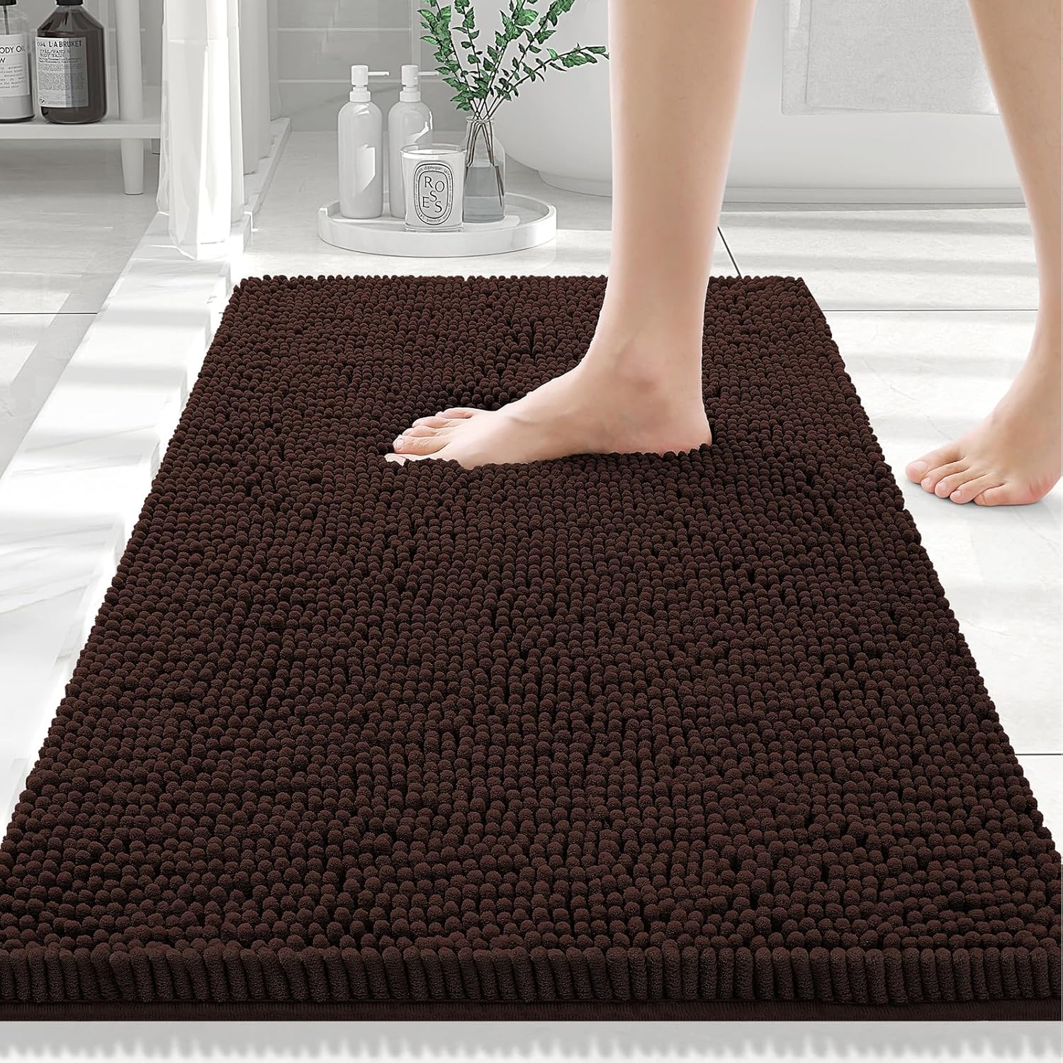 Luxury Chenille Bath Rug Extra Soft Shaggy Bathroom Mat Non-Slip Plush Carpet - Picture 32 of 38