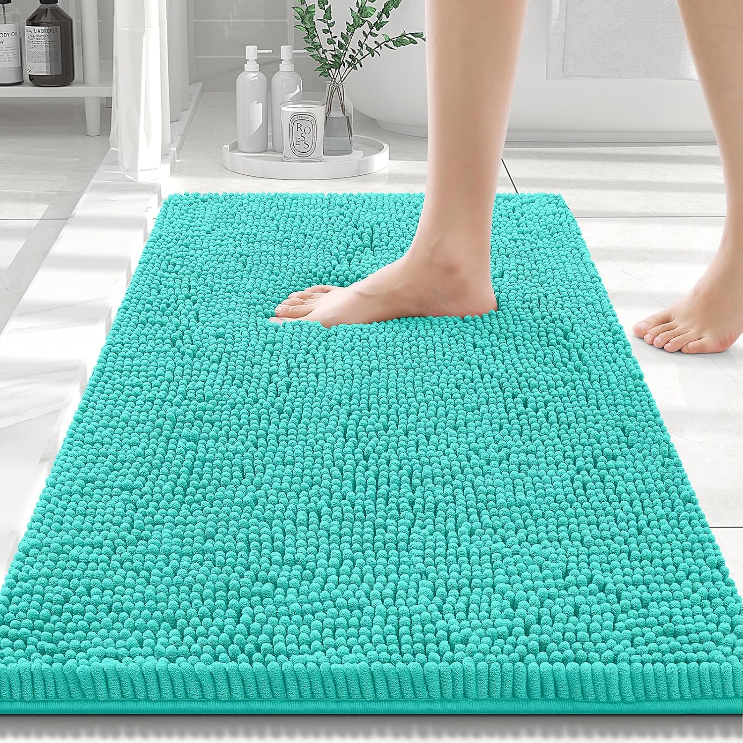 Luxury Chenille Bath Rug Extra Soft Shaggy Bathroom Mat Non-Slip Plush Carpet - Picture 33 of 38