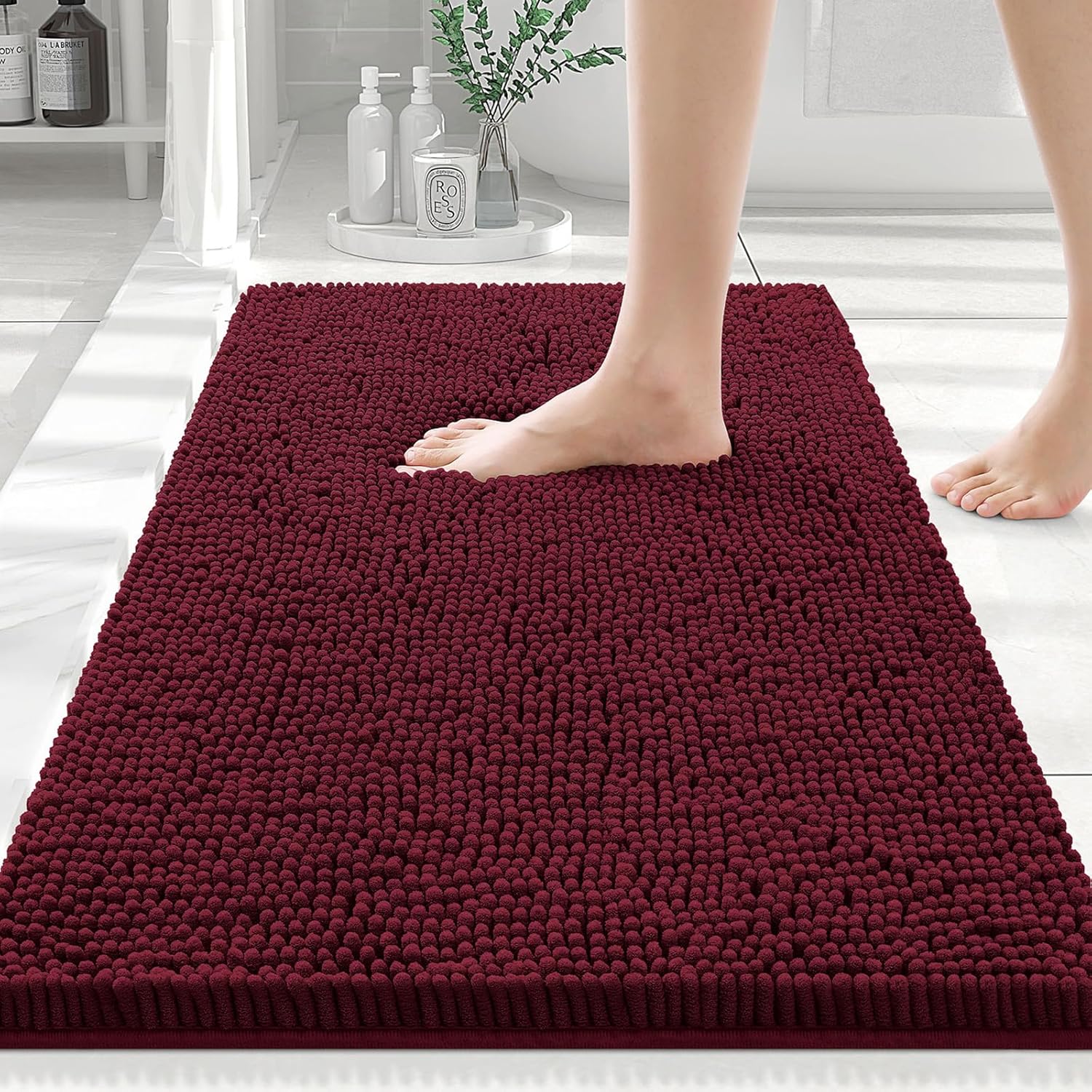 Luxury Chenille Bath Rug Extra Soft Shaggy Bathroom Mat Non-Slip Plush Carpet - Picture 34 of 38