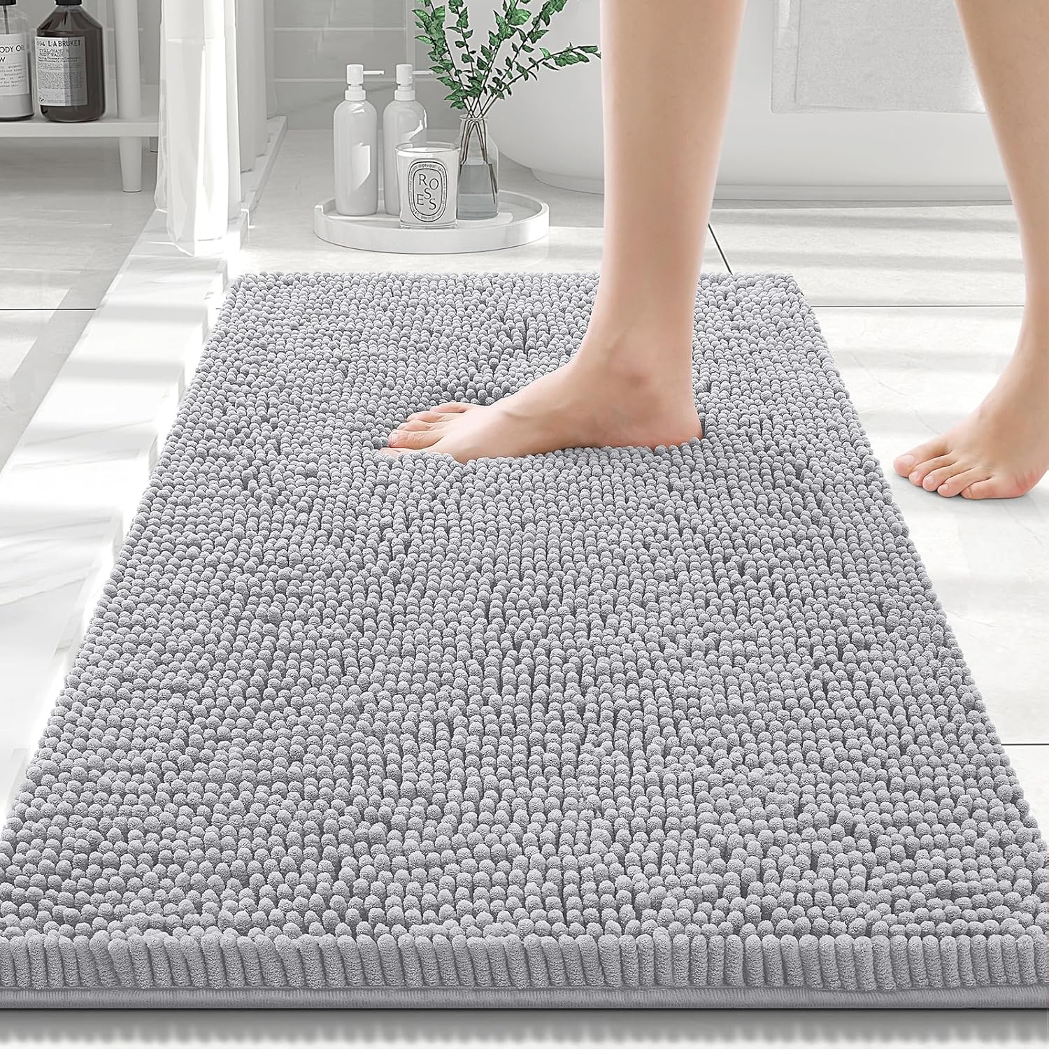 Luxury Chenille Bath Rug Extra Soft Shaggy Bathroom Mat Non-Slip Plush Carpet - Picture 35 of 38