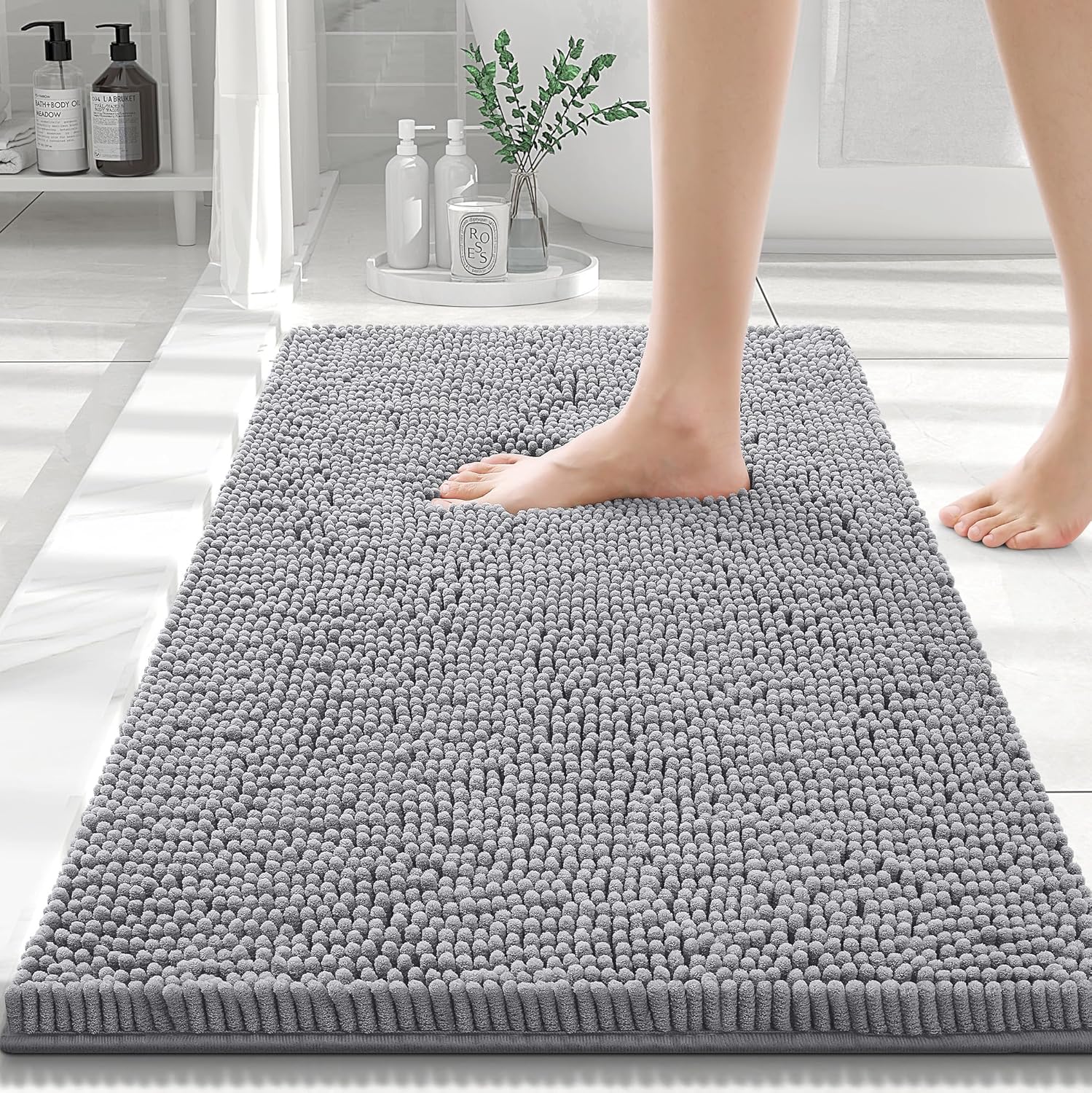 Luxury Chenille Bath Rug Extra Soft Shaggy Bathroom Mat Non-Slip Plush Carpet - Picture 36 of 38