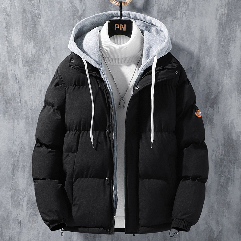 Men's Fashion Hooded Jacket Winter Windproof Thickened Two-in-One Solid Color - Picture 17 of 20