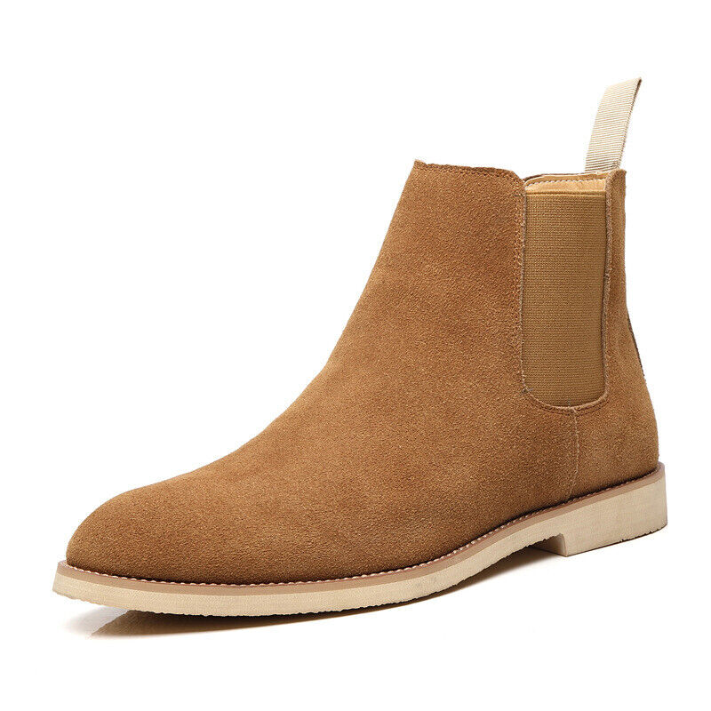 Men Suede Leather High Top Ankle Boots Pull On Shoes British Chelsea Boots - Picture 21 of 24