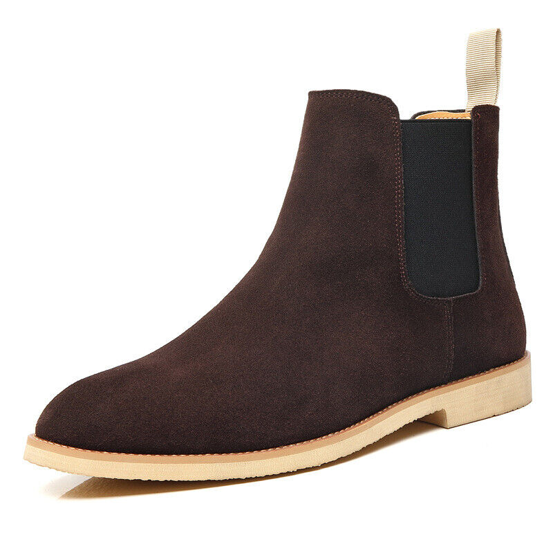 Men Suede Leather High Top Ankle Boots Pull On Shoes British Chelsea Boots - Picture 22 of 24