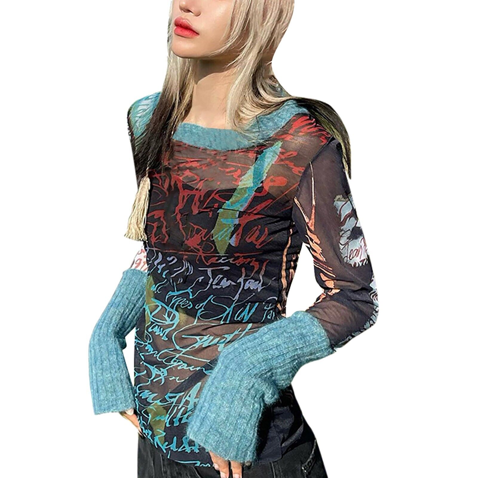 Maglione donna girocollo manica lunga maglia stampa casual top maglietta - Foto 16 di 17