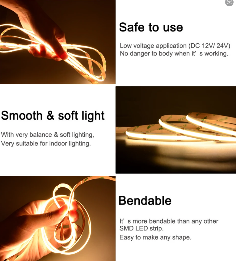 Ultra Thin & Bright COB LED Strip Light Flexible Home DIY Lights Lighting 12V