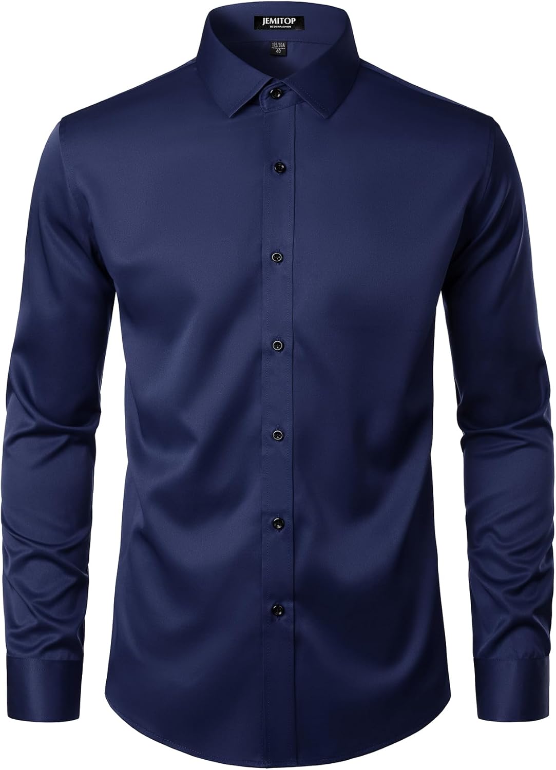 Men's Stretch Wrinkle Dress Formal Wedding Prom Slim Fit Button Down Shirts - Picture 32 of 162