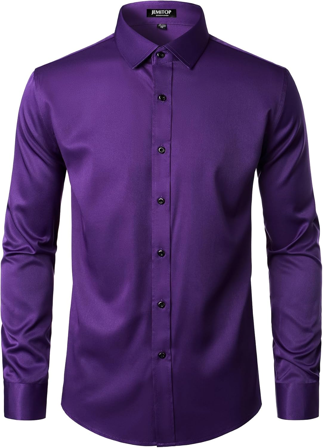 Men's Stretch Wrinkle Dress Formal Wedding Prom Slim Fit Button Down Shirts - Picture 50 of 162