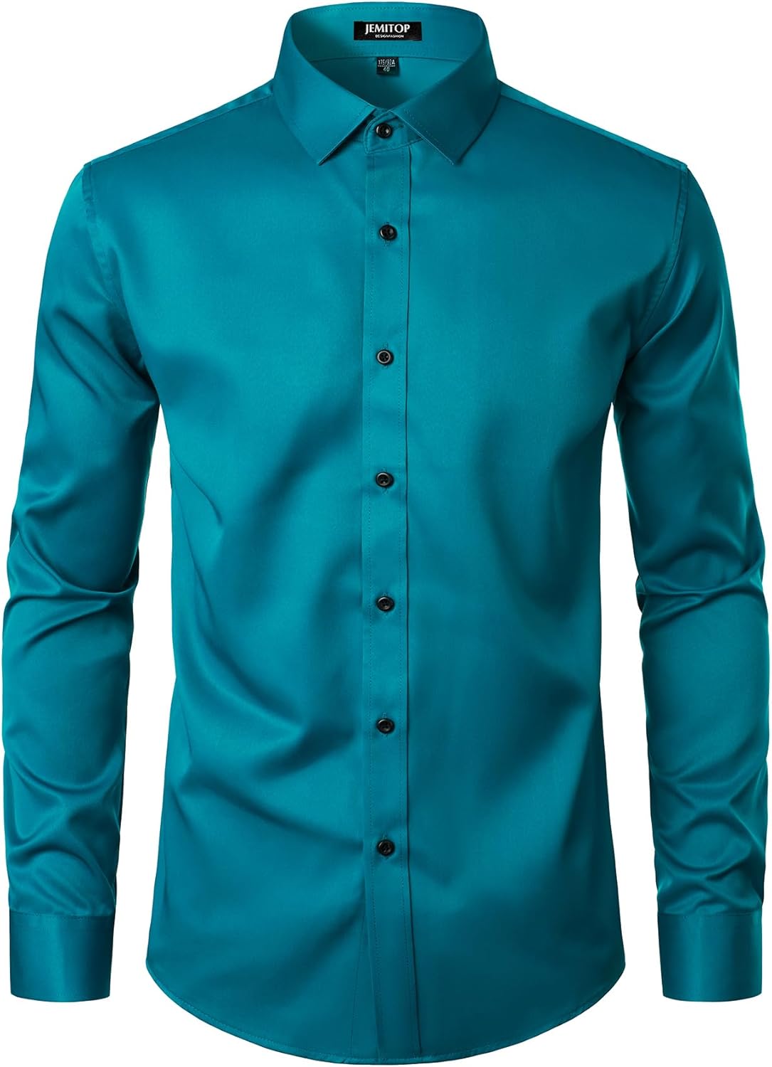 Men's Stretch Wrinkle Dress Formal Wedding Prom Slim Fit Button Down Shirts - Picture 80 of 162