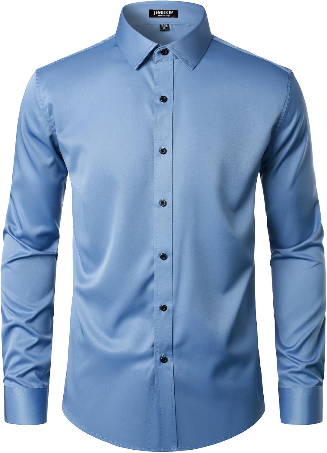 Men's Stretch Wrinkle Dress Formal Wedding Prom Slim Fit Button Down Shirts - Picture 122 of 162