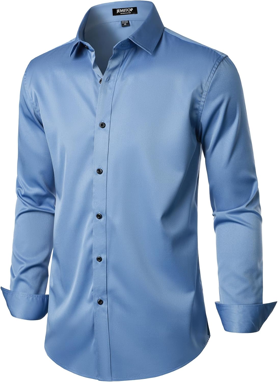 Men's Stretch Wrinkle Dress Formal Wedding Prom Slim Fit Button Down Shirts - Picture 123 of 162