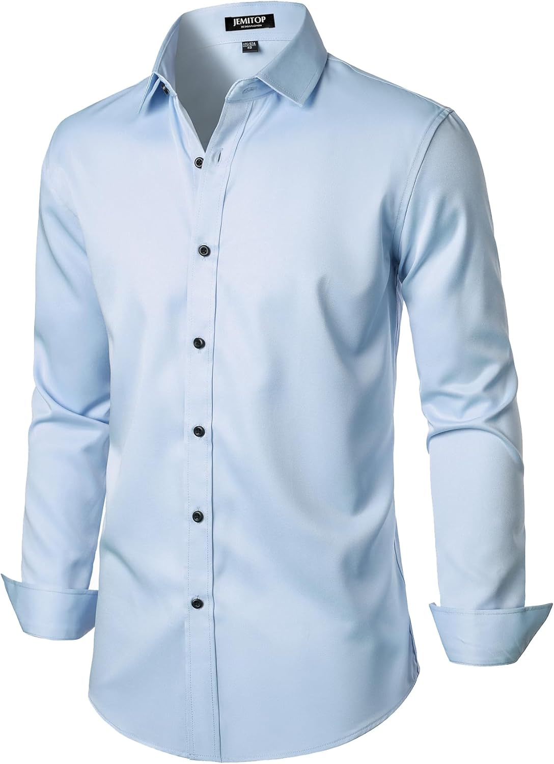 Men's Stretch Wrinkle Dress Formal Wedding Prom Slim Fit Button Down Shirts - Picture 159 of 162