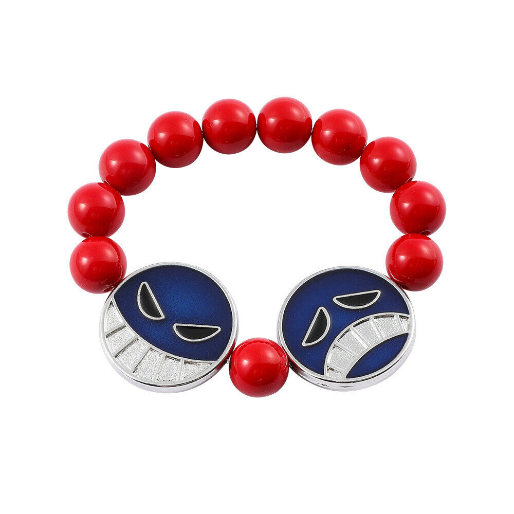 One Piece Charm Bracelet Portgas D Ace Whitebear Pirates Red Bead necklace - Picture 10 of 10