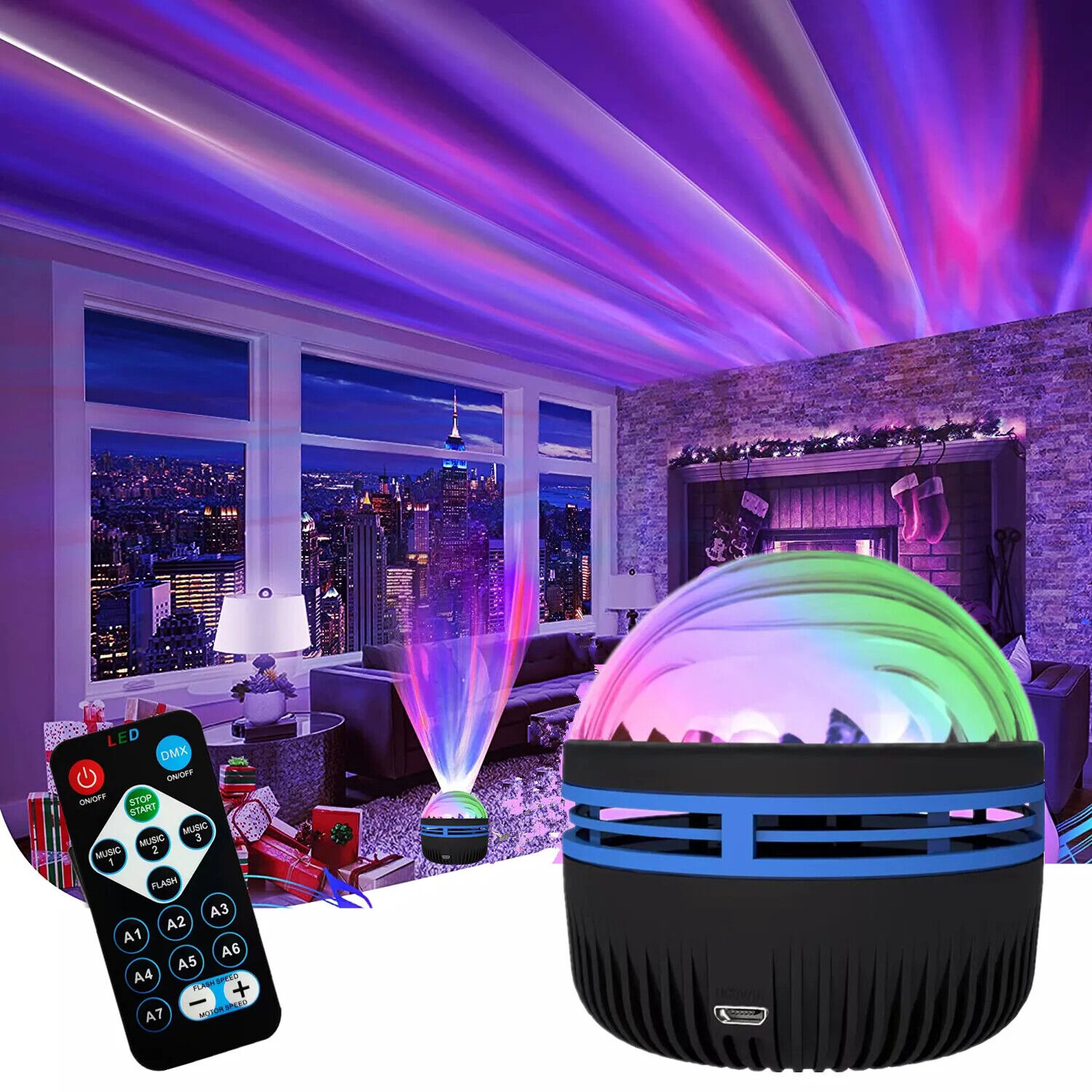 LED RGB Rotating Northern Light Projection Light Room Living Bedside Night Light