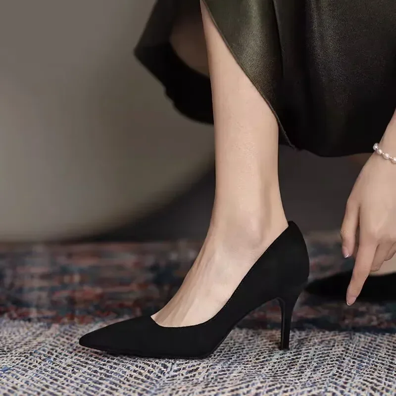Zapatos de tacón alto para mujer Zapatos de salón de tacón fino en punta Gamuza sintética Rojo Azul Zapatos individuales - Imagen 11 de 11