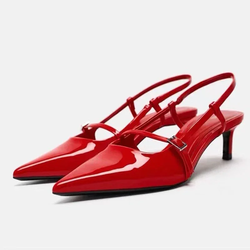 Sexy zapatos de salón de tacón alto de cuero sintético para mujer sandalias con correa delgada - Imagen 12 de 12