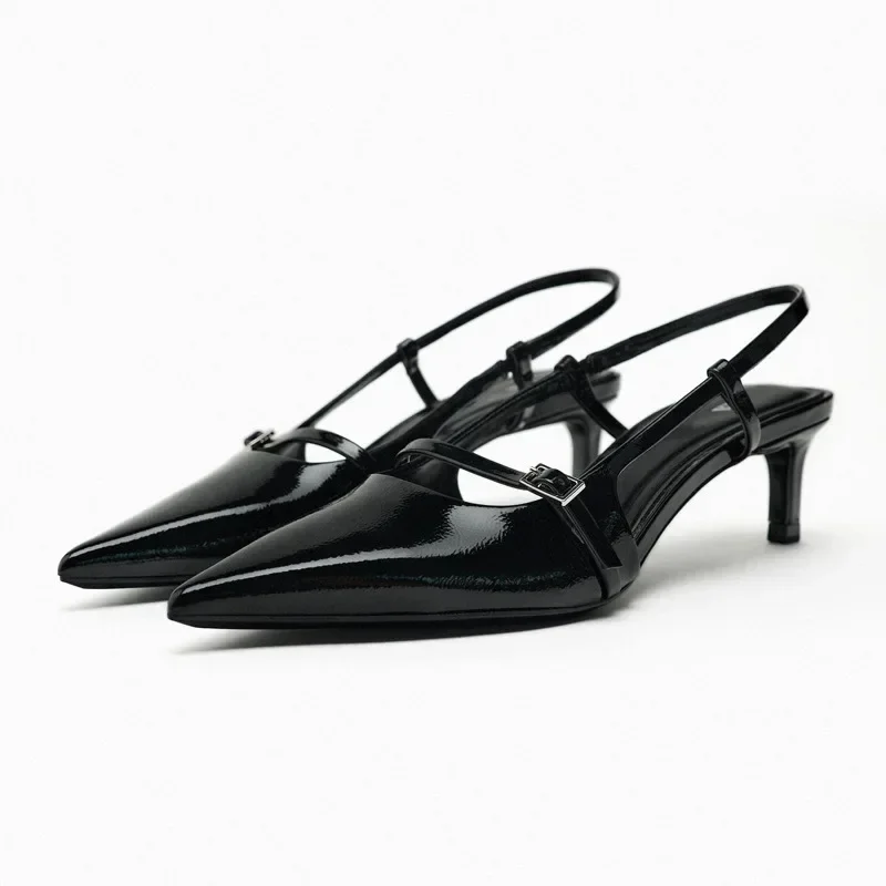 Sexy zapatos de salón de tacón alto de cuero sintético para mujer sandalias con correa delgada - Imagen 11 de 12