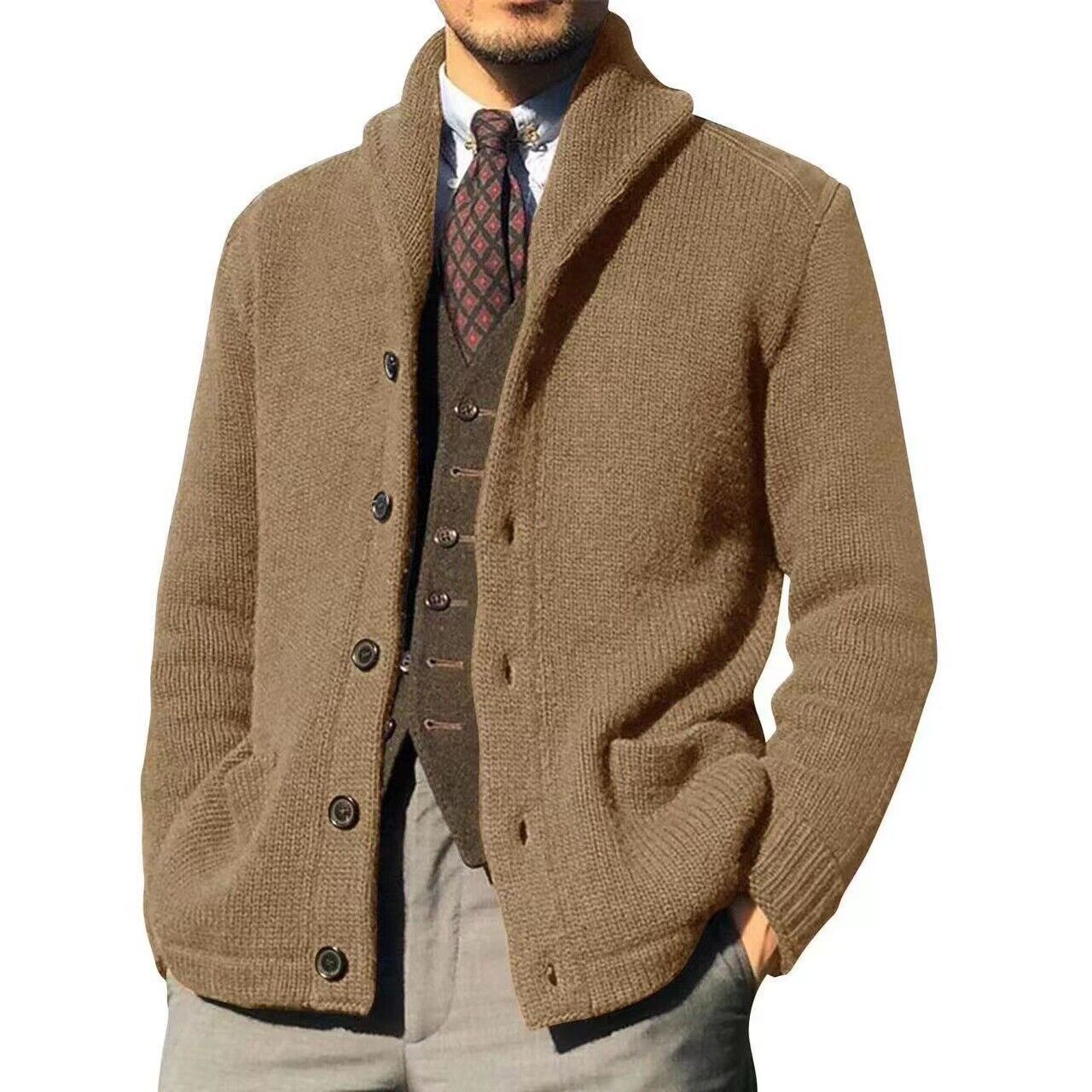Hot Winter Mens Warm Cardigan Sweater Cable Knit Button Cotton Sweater Pockets T - Picture 18 of 18
