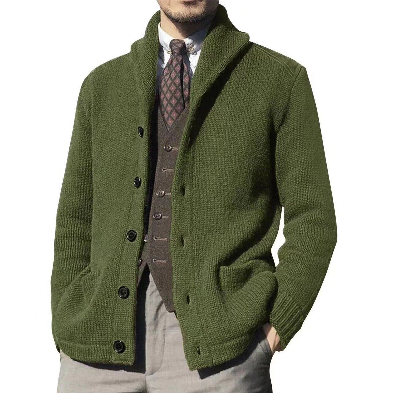 Hot Winter Mens Warm Cardigan Sweater Cable Knit Button Cotton Sweater Pockets T - Picture 17 of 18